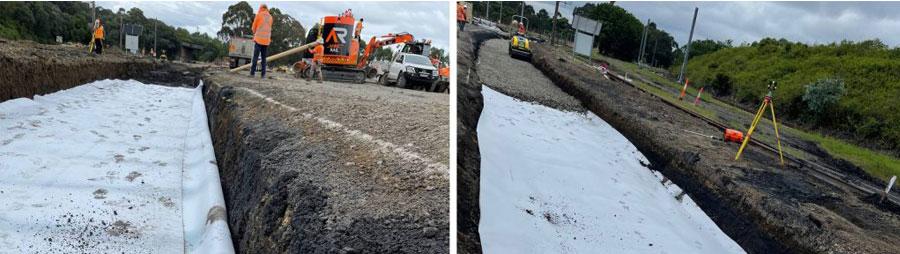 geosynthetics being laid for railway